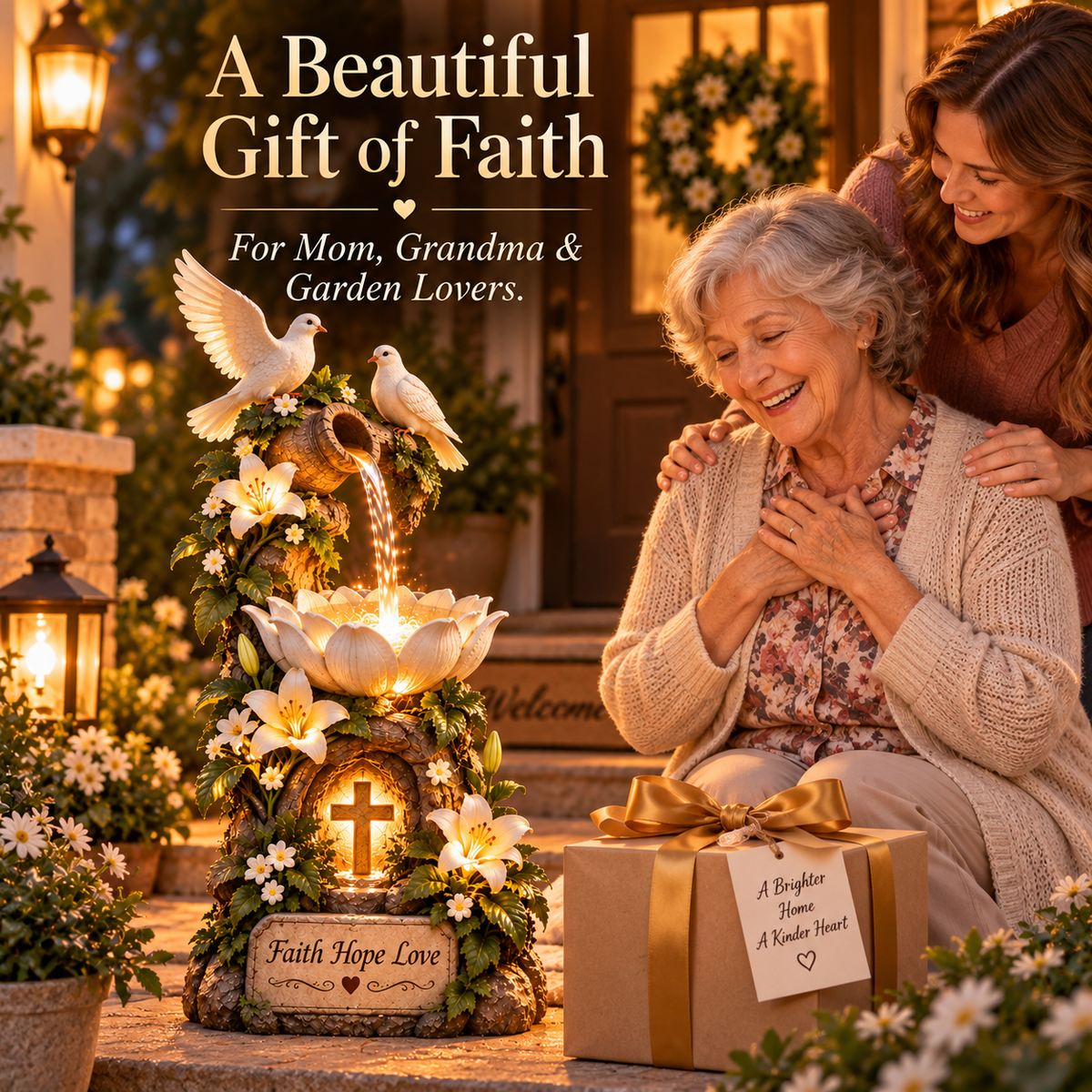 ✨Last Day 49% OFF✨🕊️✝️ Faith Hope Love Fountain™ – Lighted Christian Garden Decor