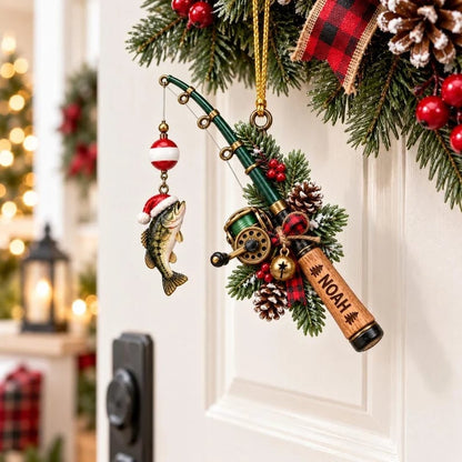 🎣 Personalized Fishing Christmas Ornament with Hanging Cord