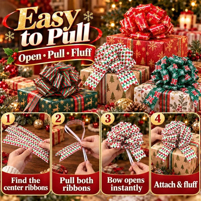 🎀Christmas Decorative Pull Bows--One Pull to a Full Bow, Festive Finishing Touch for Gifts🎁