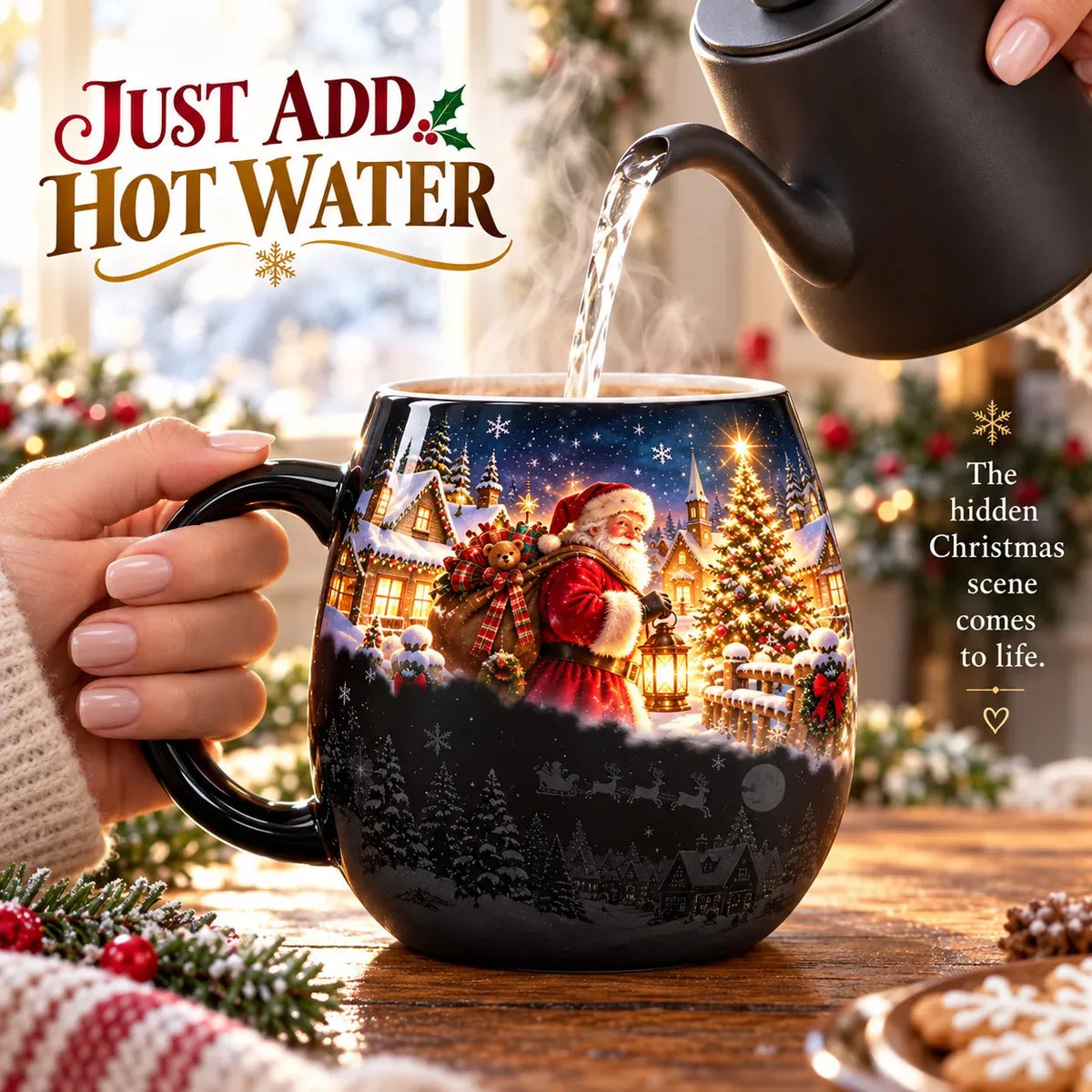 ⏳ Last Day 49% OFF – 🎄Christmas Magic Heat-Reveal Mug | 350 mL Color-Changing Santa Village Cup ☕