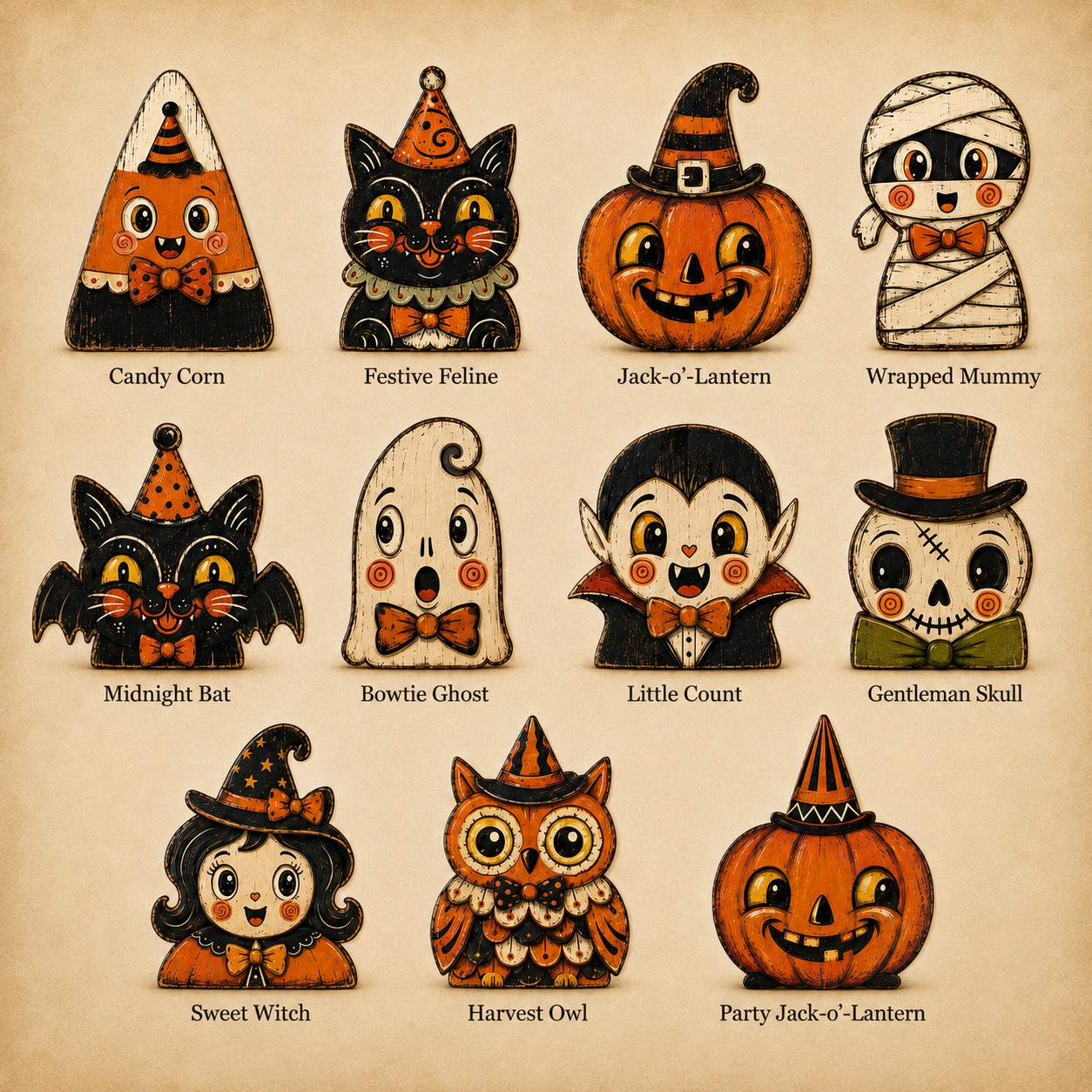 🎃Vintage Halloween Wooden Character Tabletop Decor