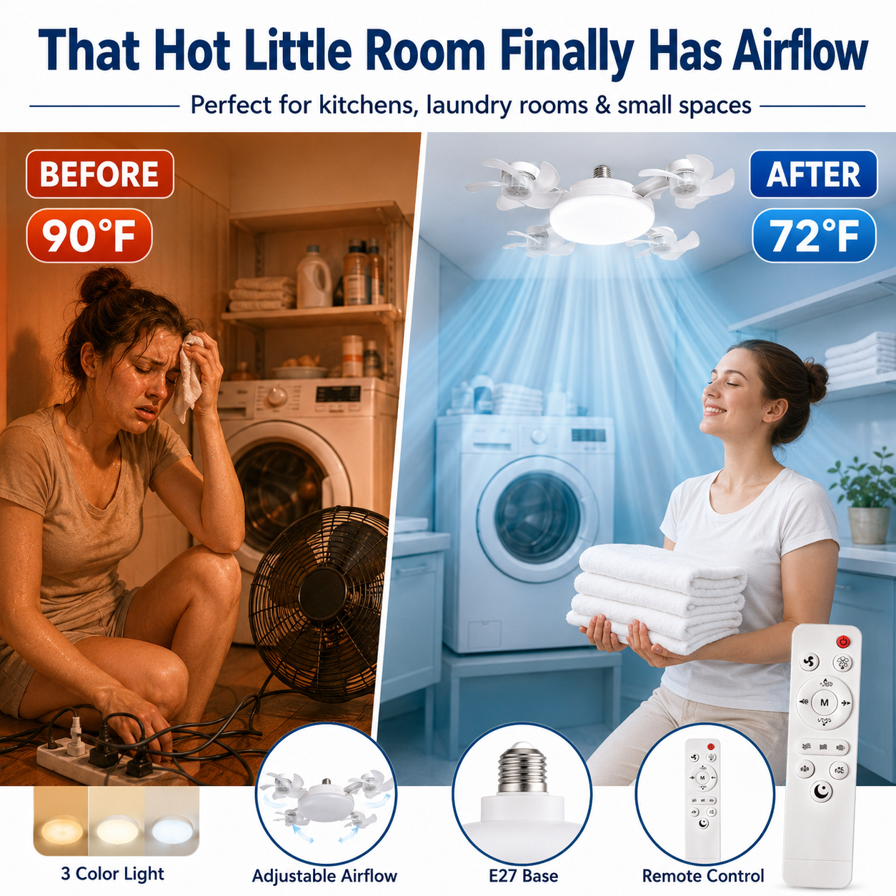 No-Wiring Ceiling Fan Light with Remote Control