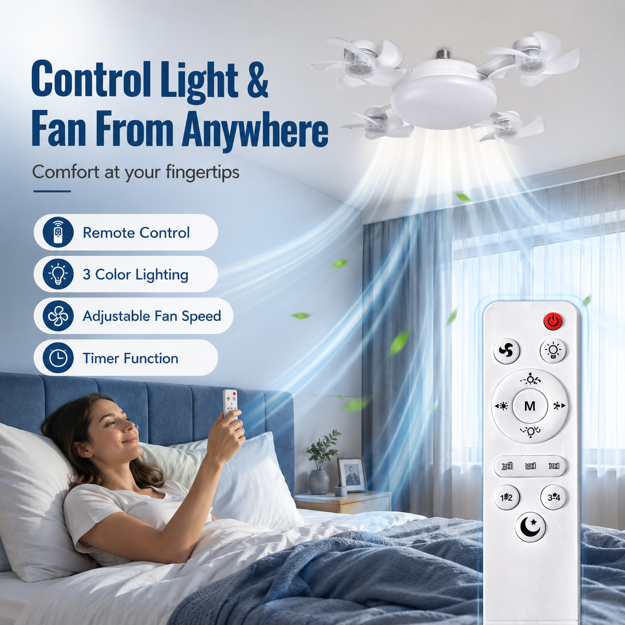 No-Wiring Ceiling Fan Light with Remote Control