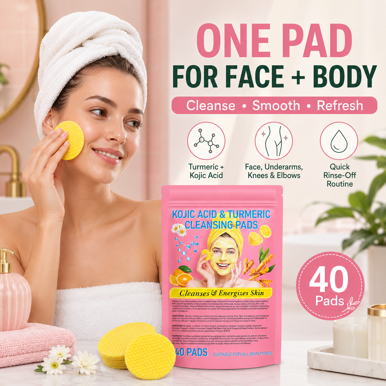 Visible brightening✨Turmeric & Kojic Acid Cleansing Pads💖