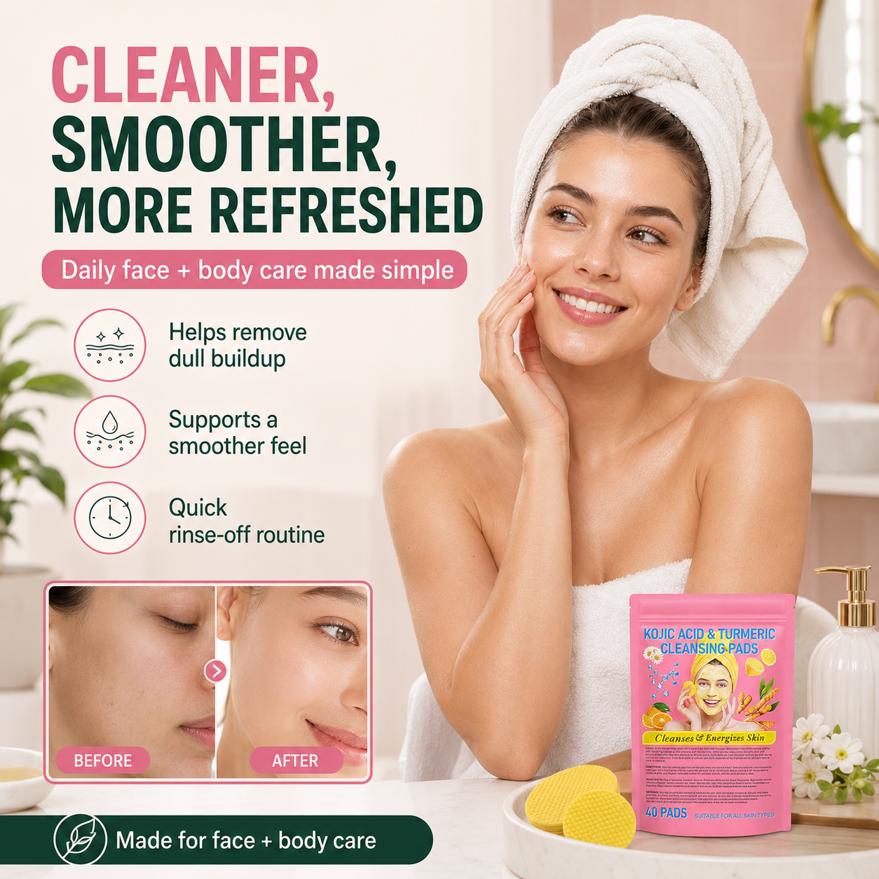 Visible brightening✨Turmeric & Kojic Acid Cleansing Pads💖