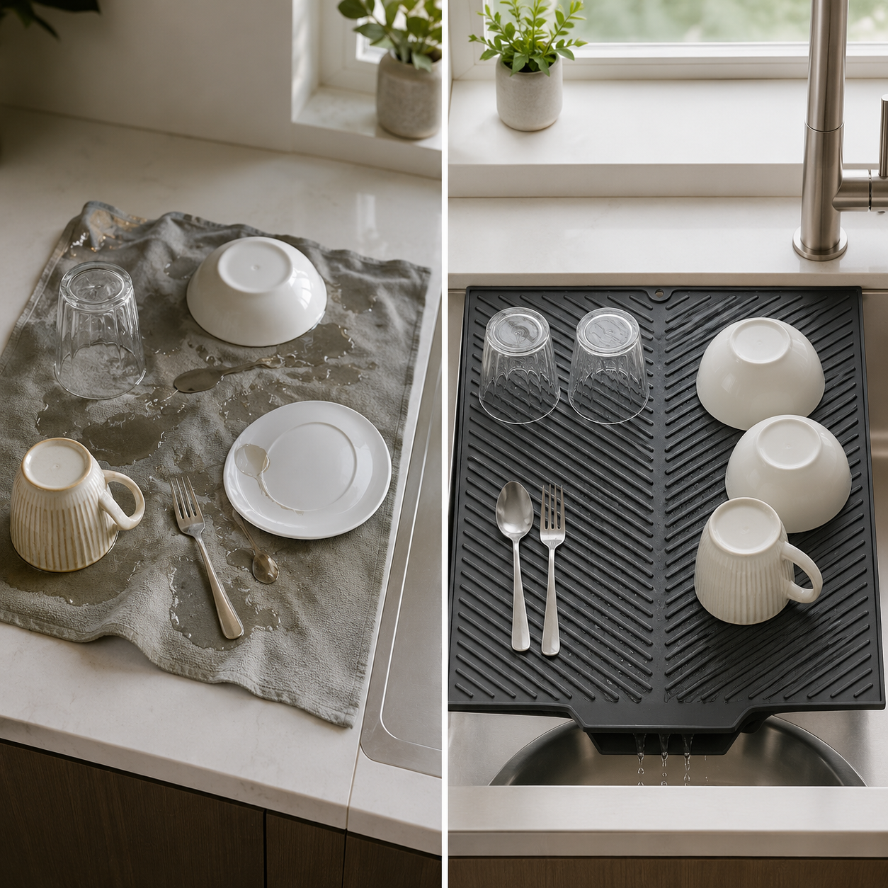 Self-Draining Silicone Dish Drying Mat