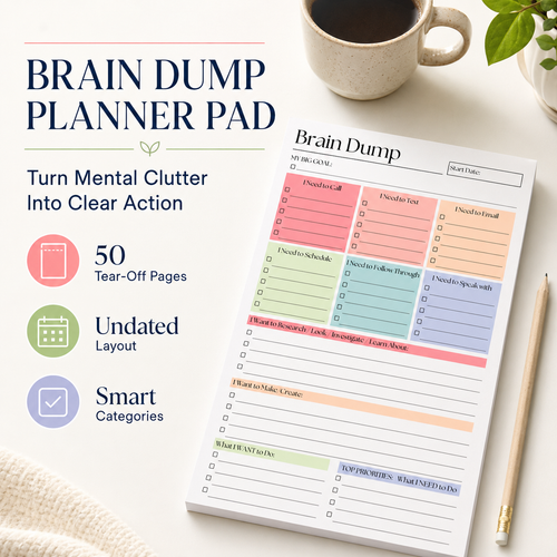 🧠 Brain Dump Planner Pad — Organize Tasks, Priorities & Ideas on One Page ✍️🛒