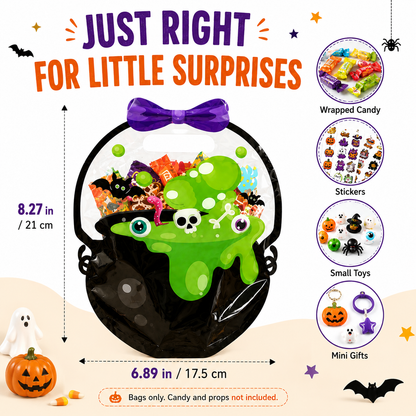 ⚡50 Pcs Halloween Goodie Bags – Clear Cauldron Candy Favor Bags