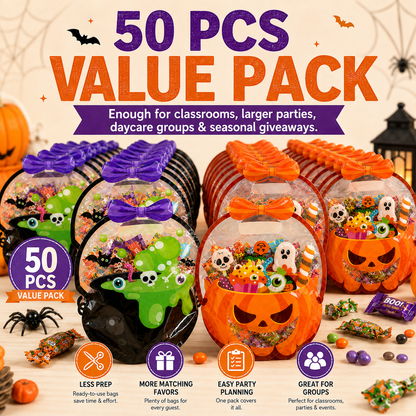 ⚡50 Pcs Halloween Goodie Bags – Clear Cauldron Candy Favor Bags