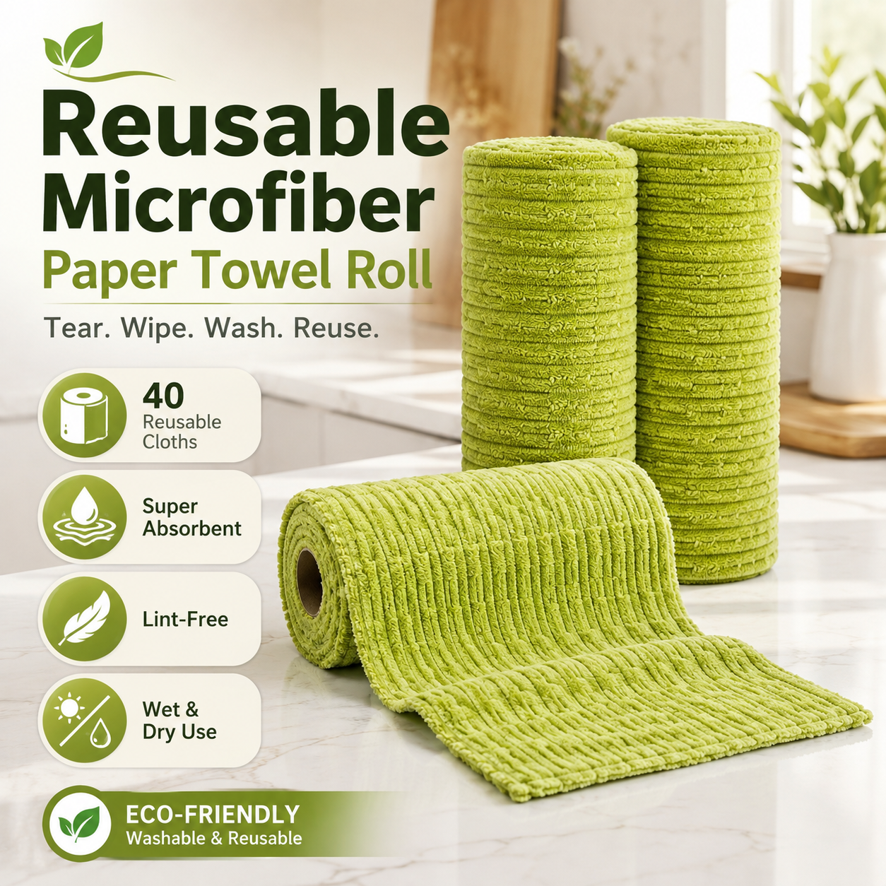 🧽 Reusable Kitchen Cleaning Towels – Tear, Wipe, Wash & Reuse ♻️