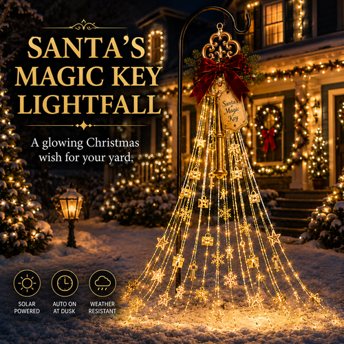 🎅 Santa’s Magic Key Lightfall™ – Solar Christmas Waterfall Lights for Yard & Porch