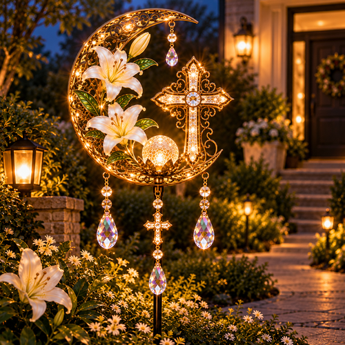 🔥Last Day 49% OFF🔥Cross & Lily Solar Garden Light™ | Christian Faith Garden Stake ✝️✨❄️