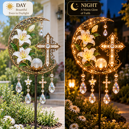 🔥Last Day 49% OFF🔥Cross & Lily Solar Garden Light™ | Christian Faith Garden Stake ✝️✨❄️