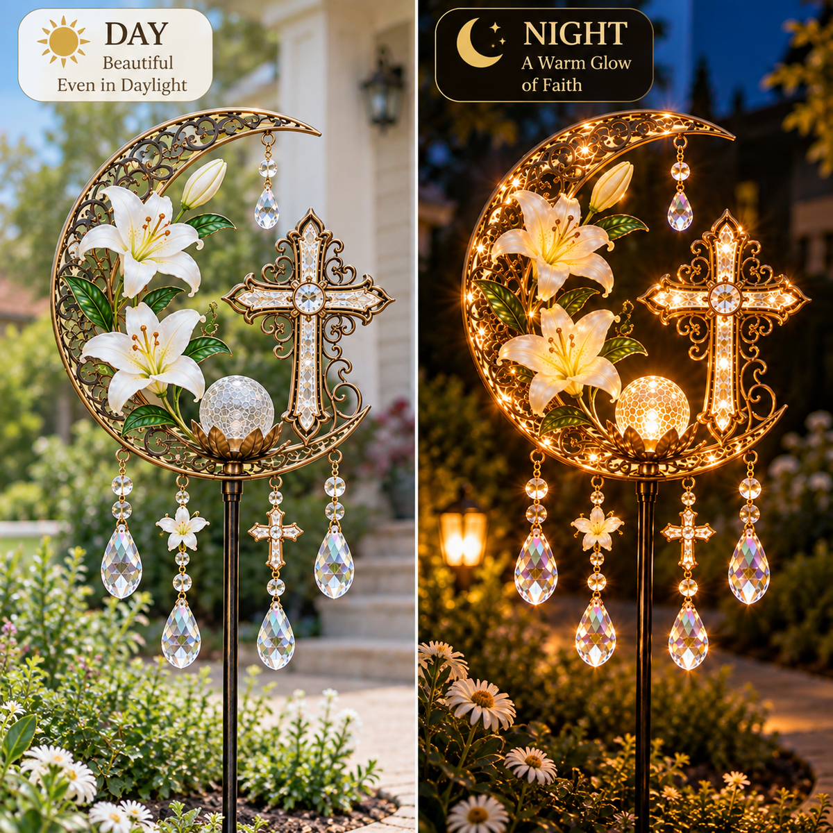 🔥Hot Sale 40% OFF🔥Cross & Lily Solar Garden Light™ | Christian Faith Garden Stake ✝️✨