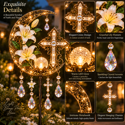 🔥Hot Sale 40% OFF🔥Cross & Lily Solar Garden Light™ | Christian Faith Garden Stake ✝️✨