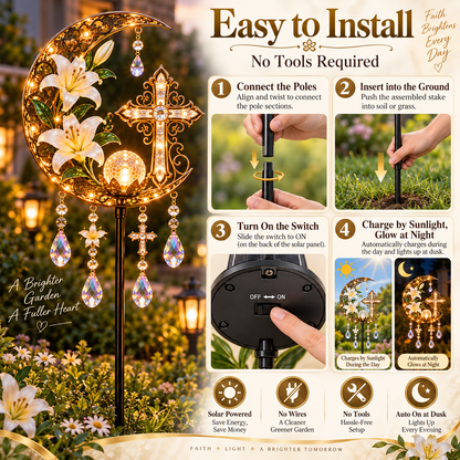 🔥Hot Sale 40% OFF🔥Cross & Lily Solar Garden Light™ | Christian Faith Garden Stake ✝️✨