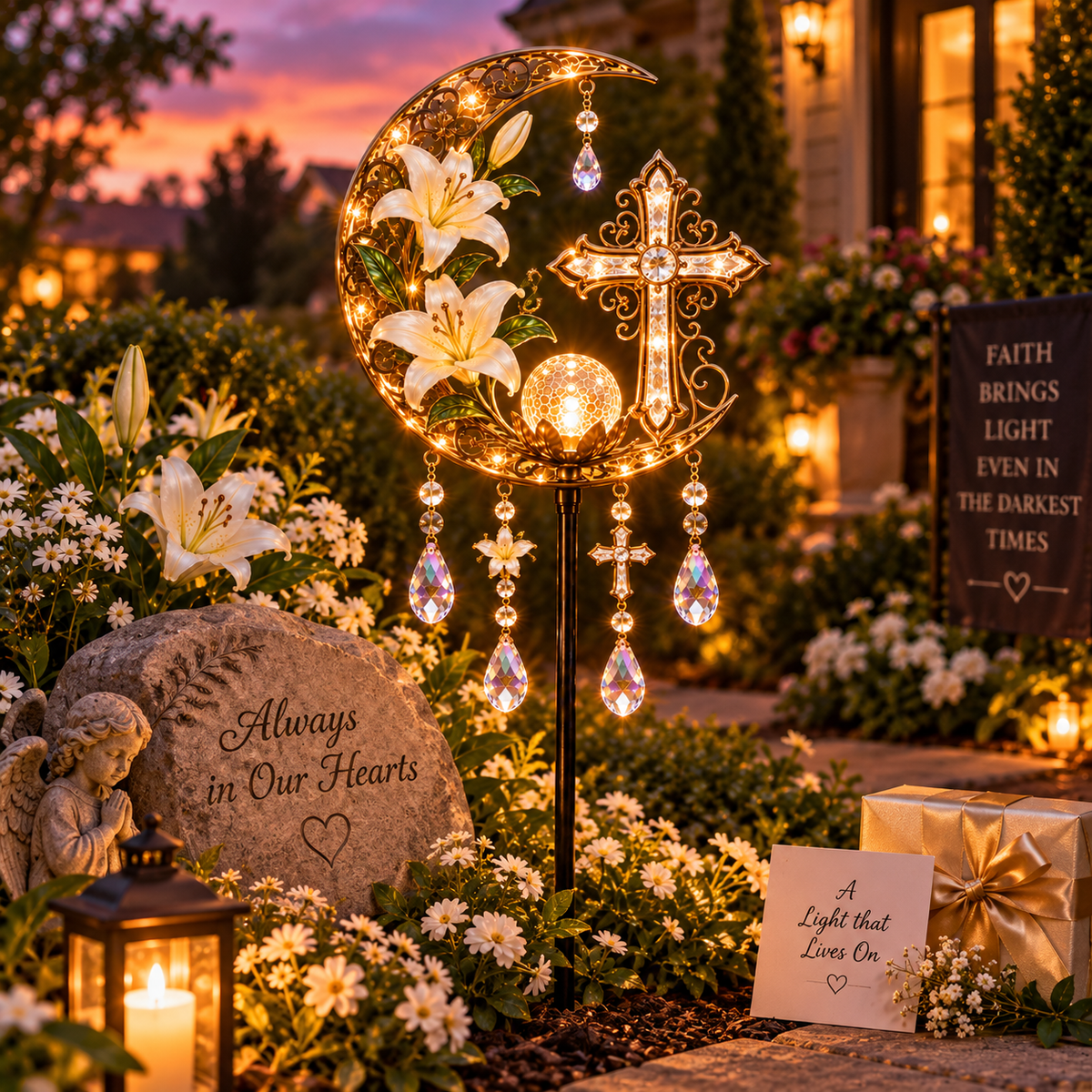 🔥Hot Sale 40% OFF🔥Cross & Lily Solar Garden Light™ | Christian Faith Garden Stake ✝️✨
