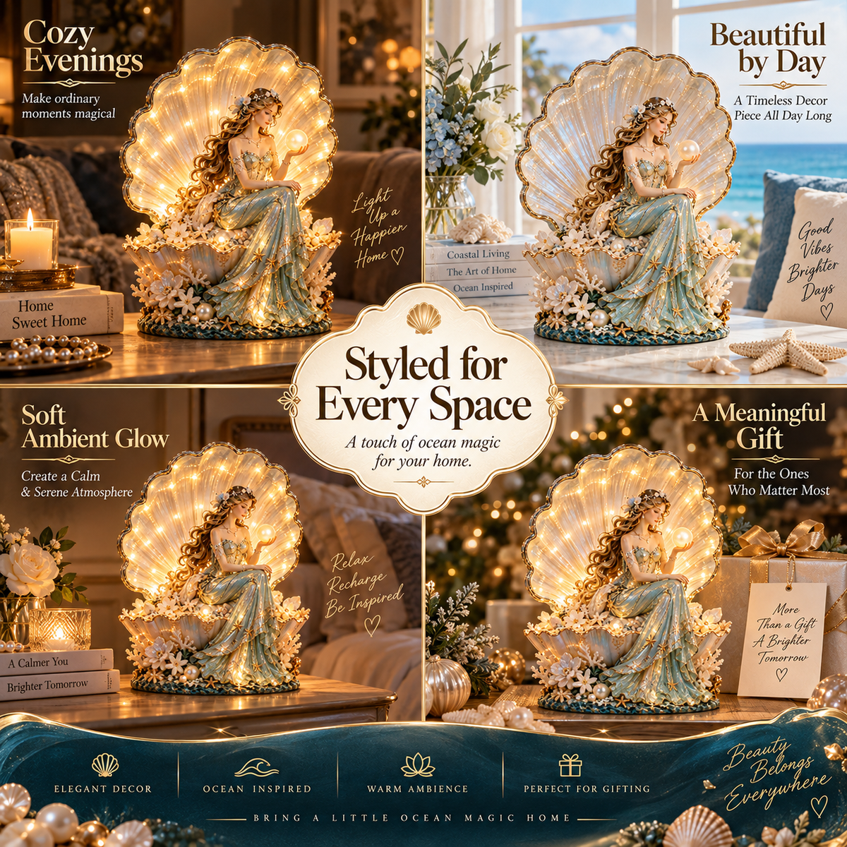 🐚✨Last Day 49% Pearl Shell Lady Lamp™ – Lighted Coastal Goddess Tabletop Decor