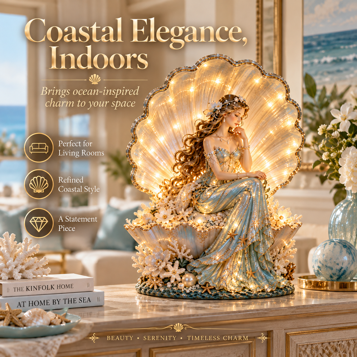 🐚✨Last Day 49% Pearl Shell Lady Lamp™ – Lighted Coastal Goddess Tabletop Decor