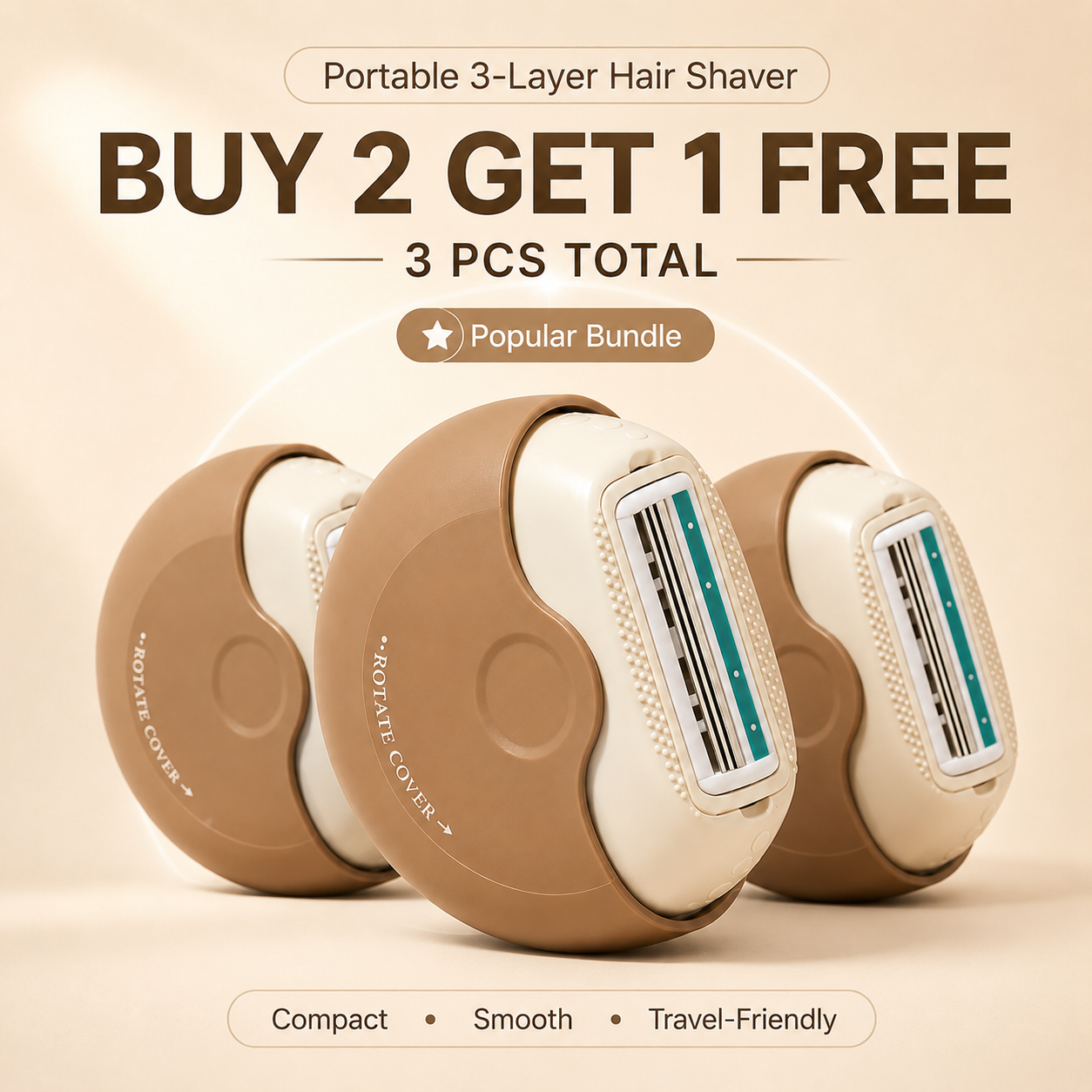 🔥 Summer Limited Deal: 49% OFF ☀️ Portable 3-Layer Hair Shaver with Rotating Cover