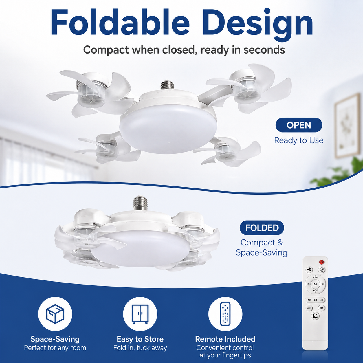 No-Wiring Ceiling Fan Light with Remote Control