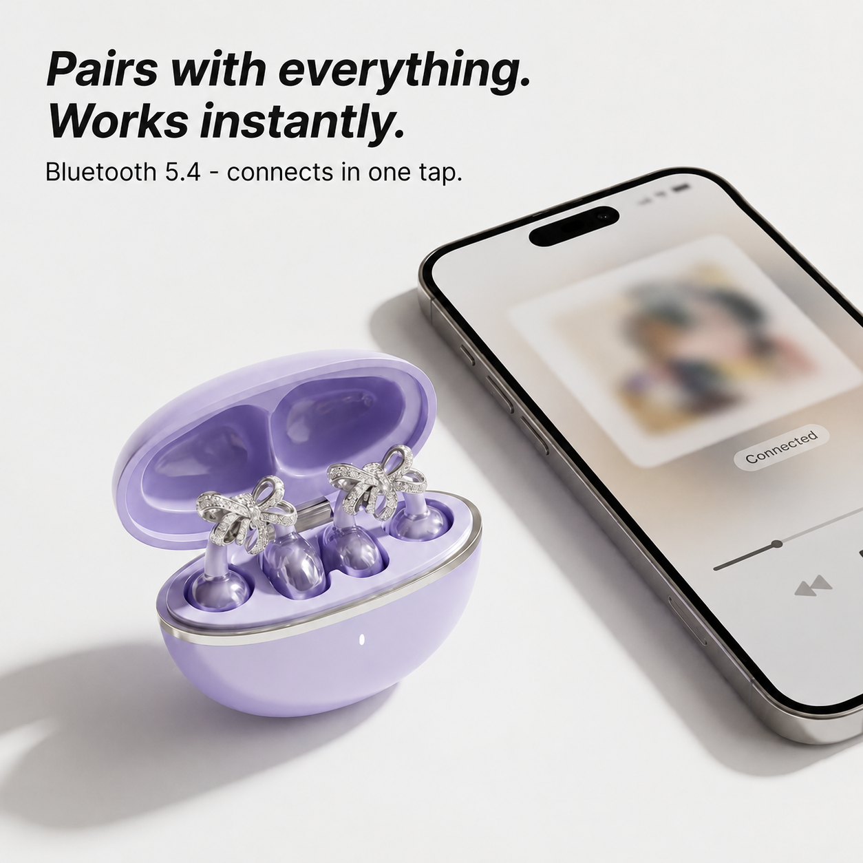 Crystal Bow Clip-On Open-Ear Earbuds – Wireless Sound Meets Jewelry-Inspired Style