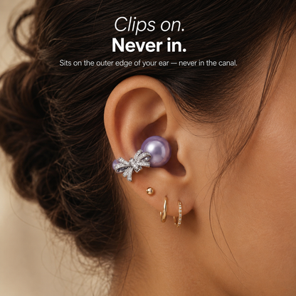 Crystal Bow Clip-On Open-Ear Earbuds – Wireless Sound Meets Jewelry-Inspired Style