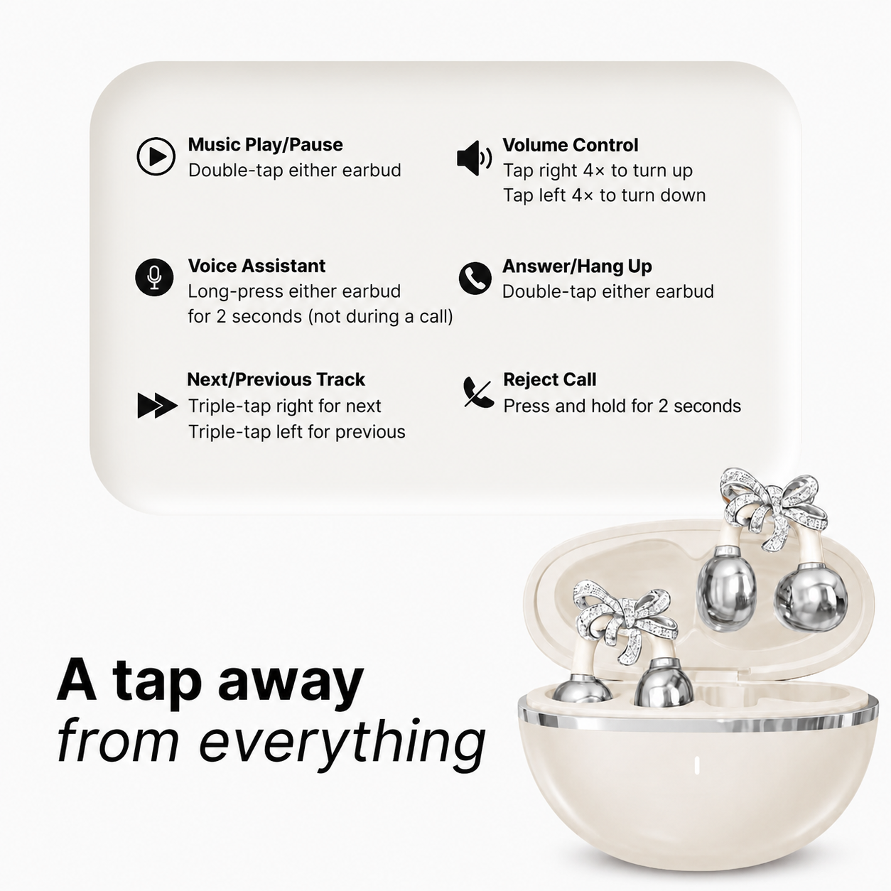 Crystal Bow Clip-On Open-Ear Earbuds – Wireless Sound Meets Jewelry-Inspired Style