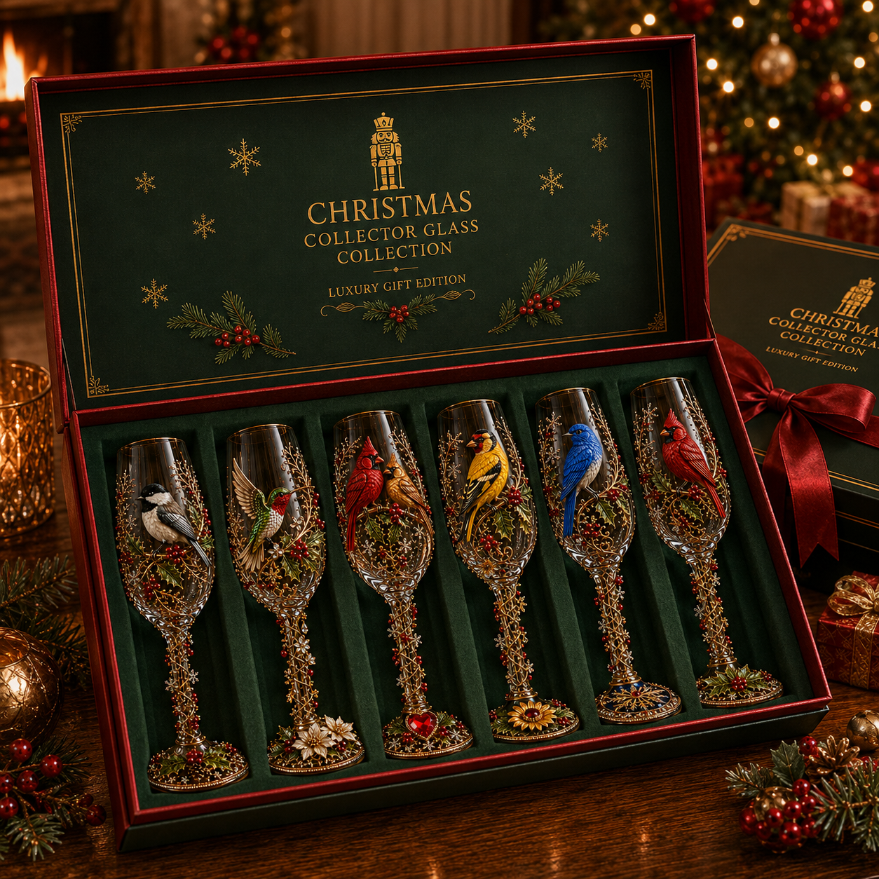 🔥 LAST DAY 50% OFF 🎁 Christmas Bird 3D Collector Champagne Glass Set🐦✨