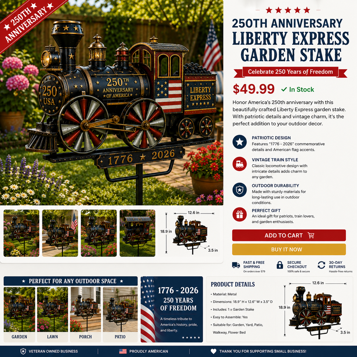 🔥Limited time 55% OFF🔥🚂USA 250 “Liberty Express” Train Garden Wind Spinner