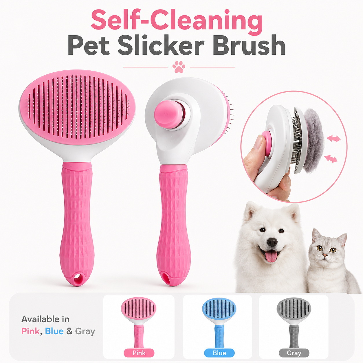Self-Cleaning Pet Slicker Brush
