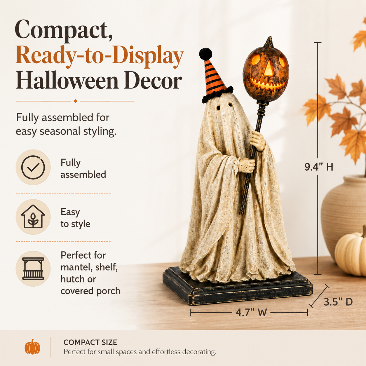 Summerween Sale 50% OFF - Lighted Vintage Ghost Figurine with Glowing Pumpkin Staff