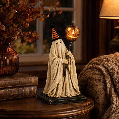Summerween Sale 50% OFF - Lighted Vintage Ghost Figurine with Glowing Pumpkin Staff
