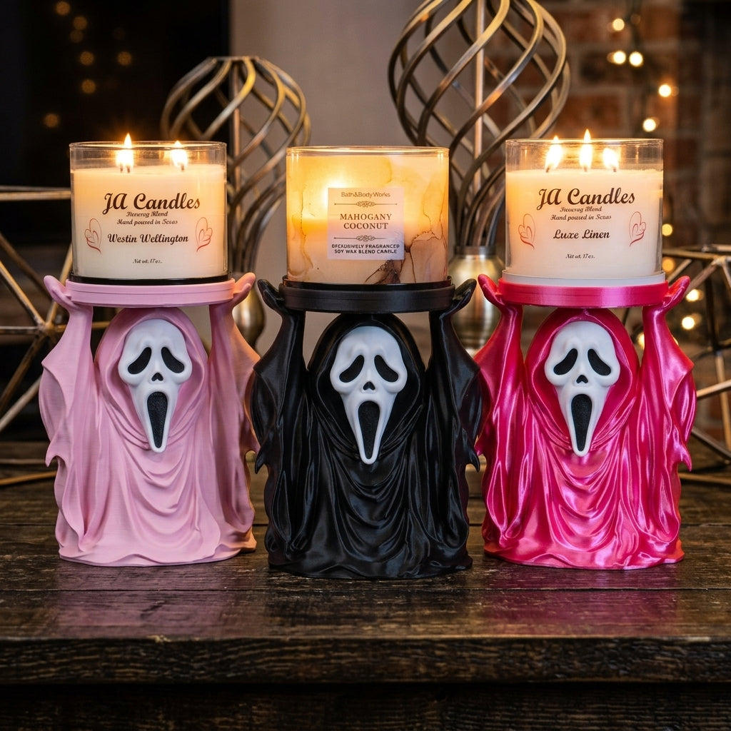 Ghostface Candle Holder – Spooky Horror Decor for 3-Wick & Jar Candles