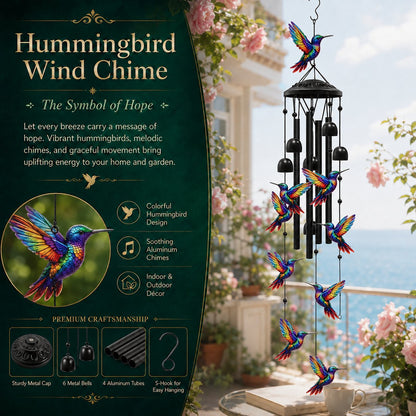 🔥Last Day 70% OFF🐦Vintage Colorful Hummingbird Wind Chime with Metal Tubes and Bells