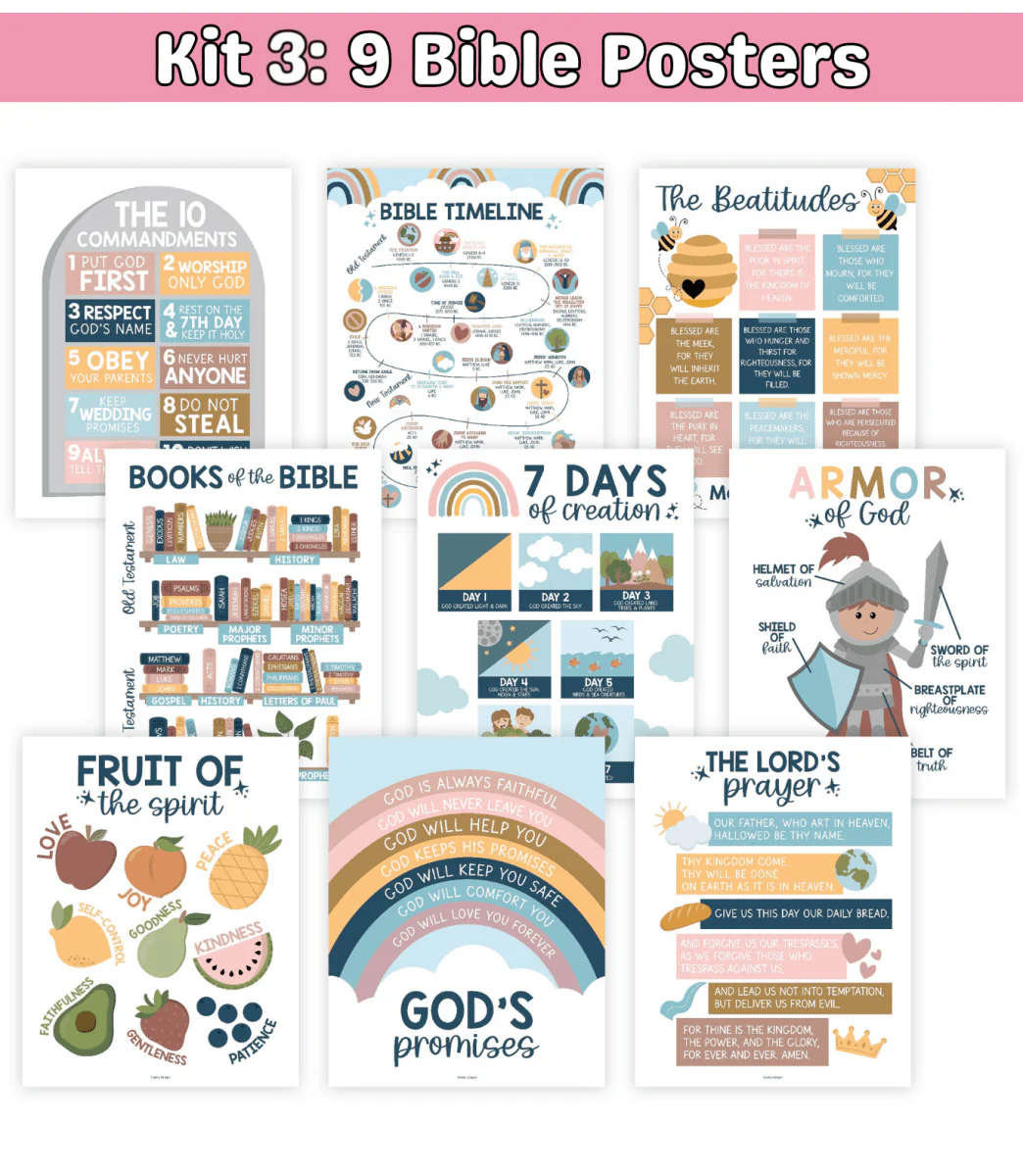 Kit 3: 9 Bible Posters（ 11.81 × 7.87 inch）