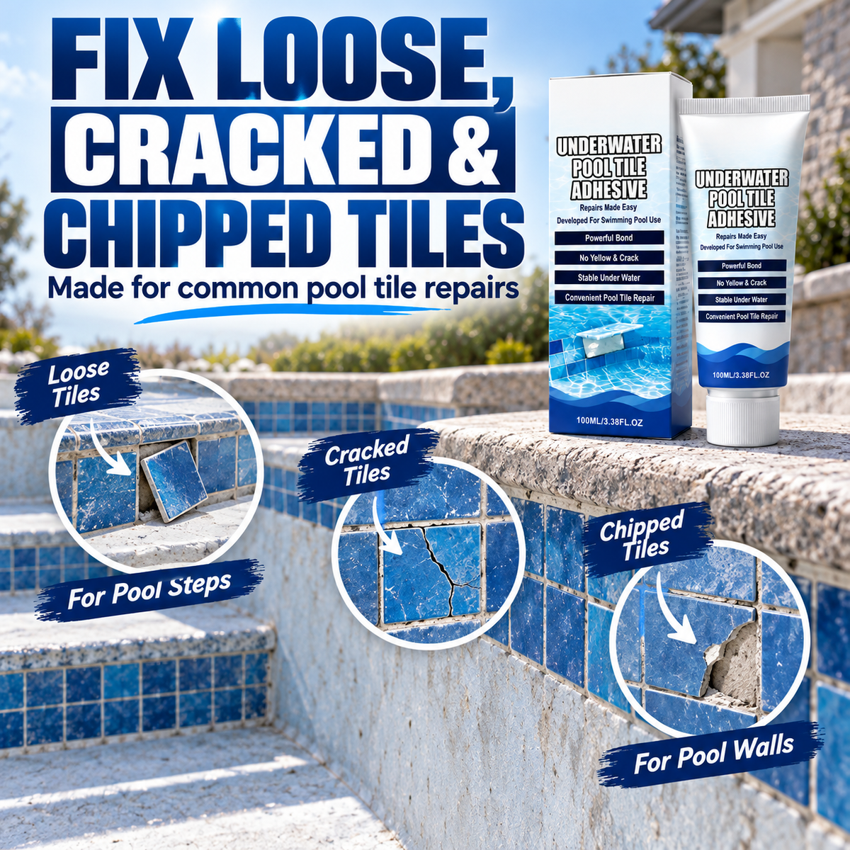 🏊💧 Underwater Pool Tile Repair Adhesive – Fix Loose Pool Tiles Easily🔧🍀