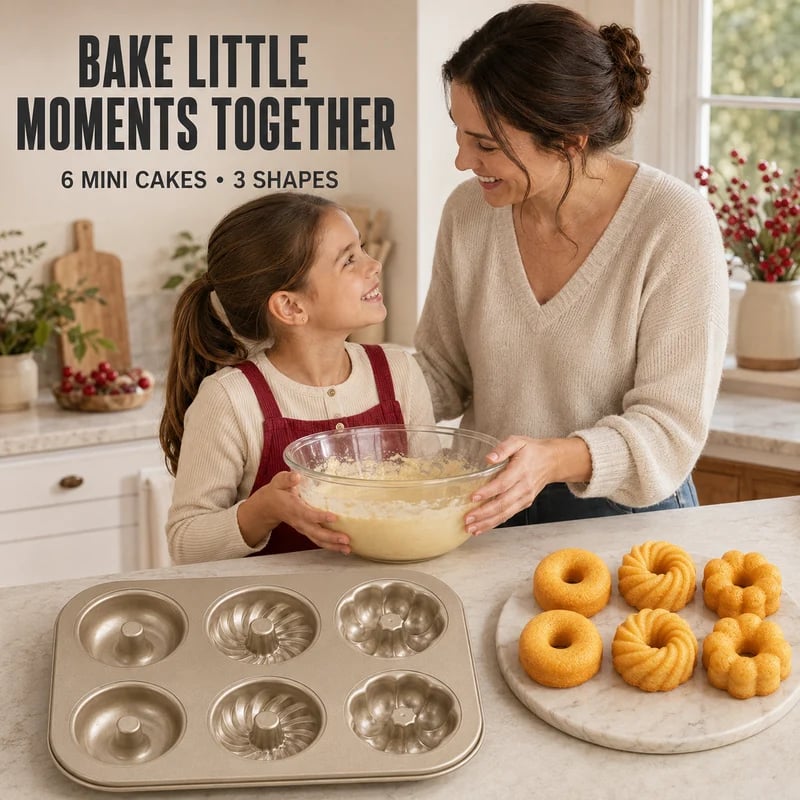 Mother and daughter baking mini cakes together
