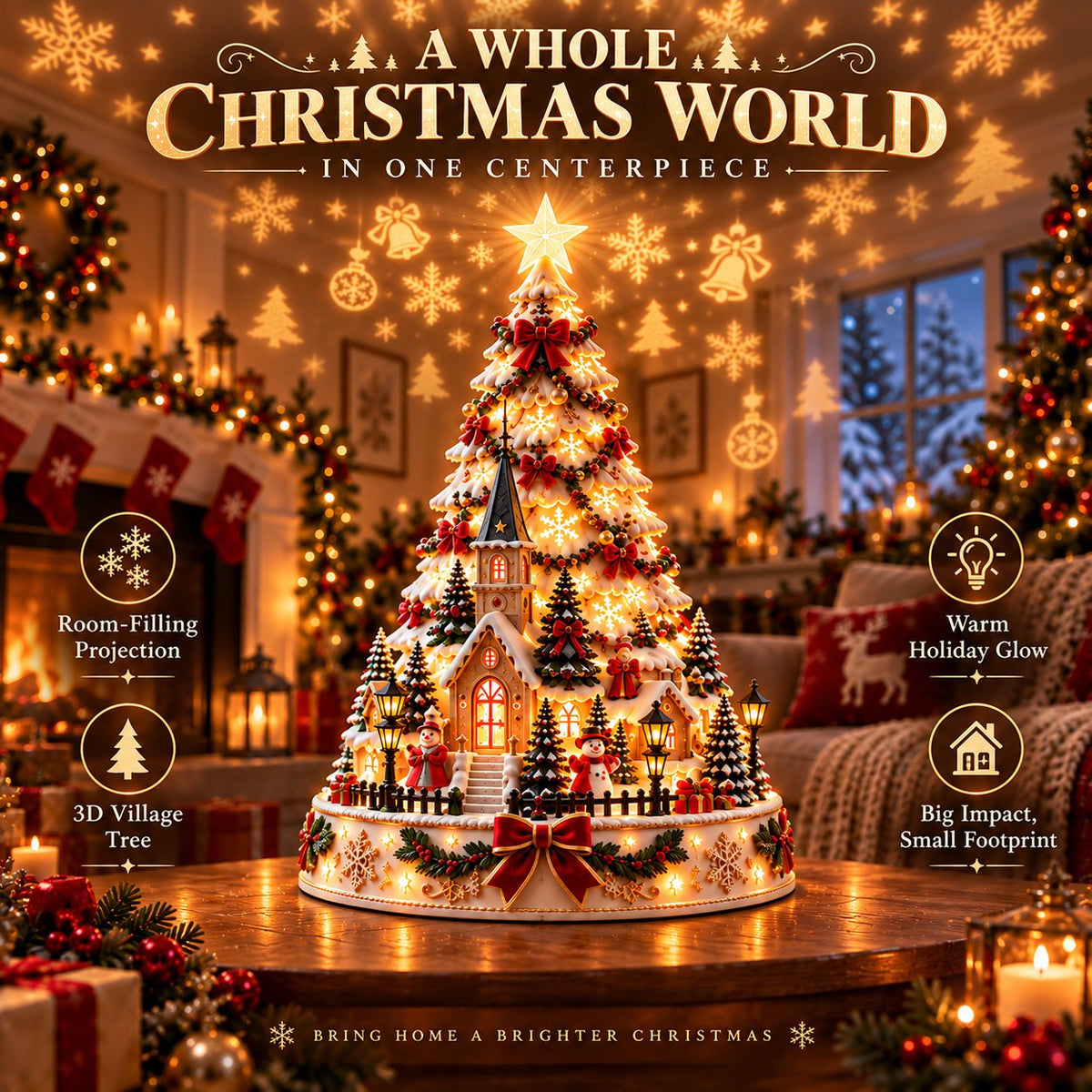 🎄Christmas Village Projection Centerpiece – 4 Themed Villages