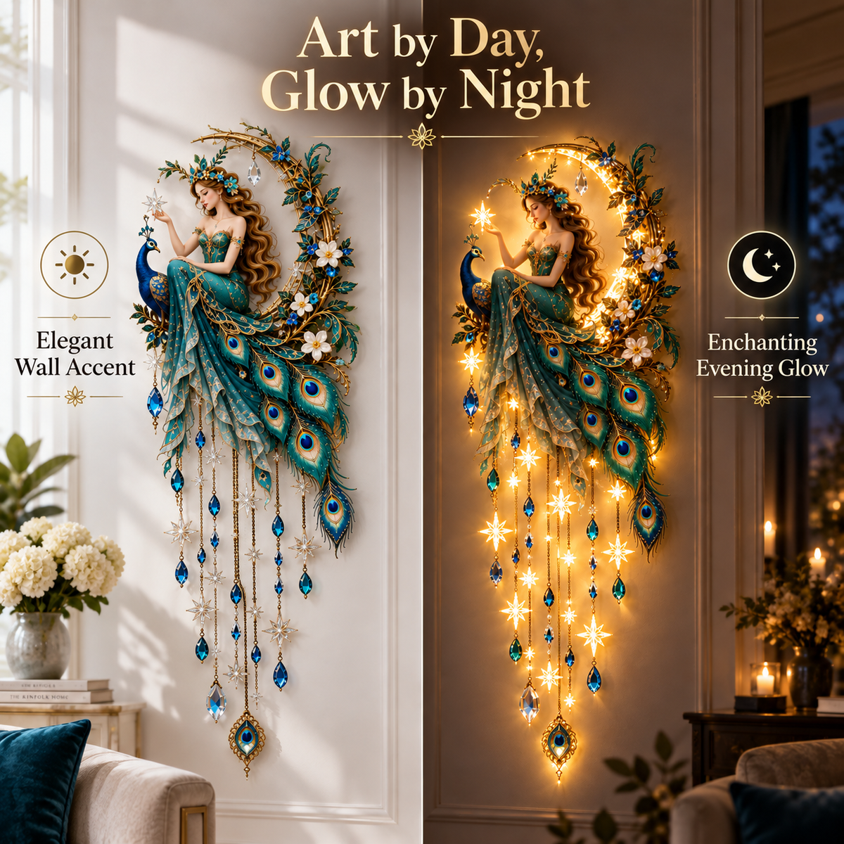 🦚✨Last Day 49% Peacock Fairy Starfall Wall Light