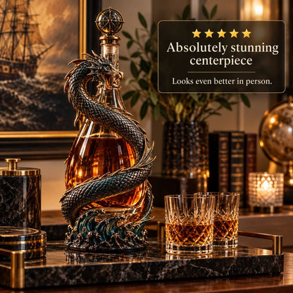 Leviathan Coil Dragon Decanter™ — Hand-Finished Whiskey Decanter with Compass Stopper