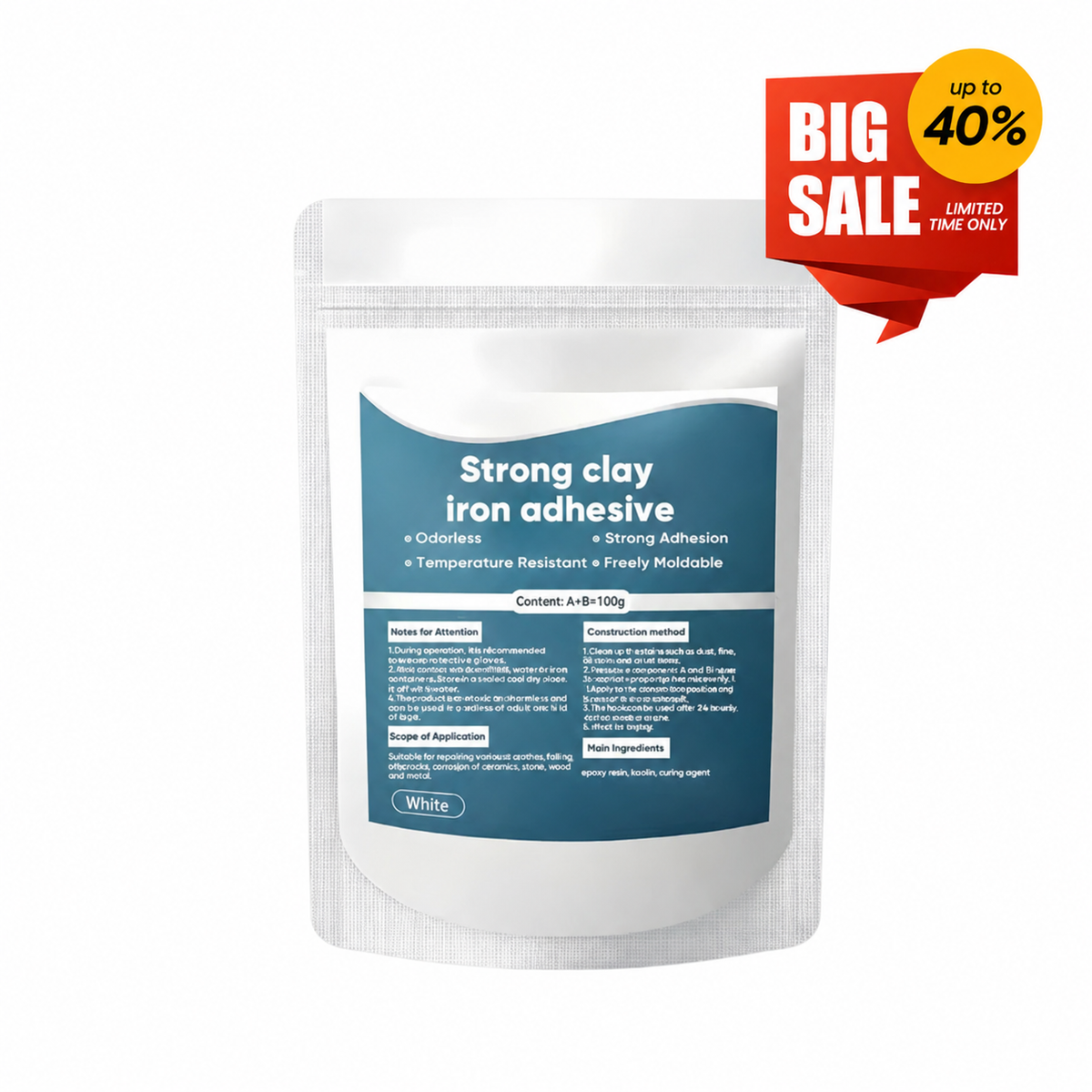 High-strength two-part repair putty package