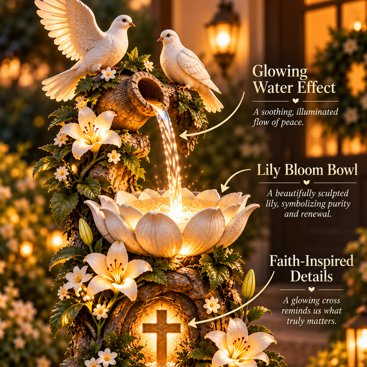 ✨Last Day 49% OFF✨🕊️✝️ Faith Hope Love Fountain™ – Lighted Christian Garden Decor