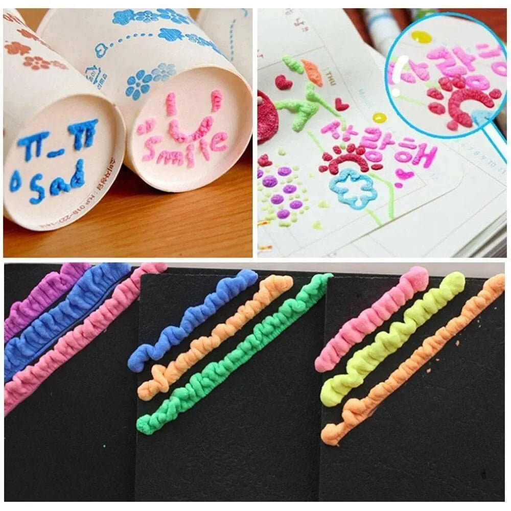 Examples of colorful textured artwork made with puffy ink