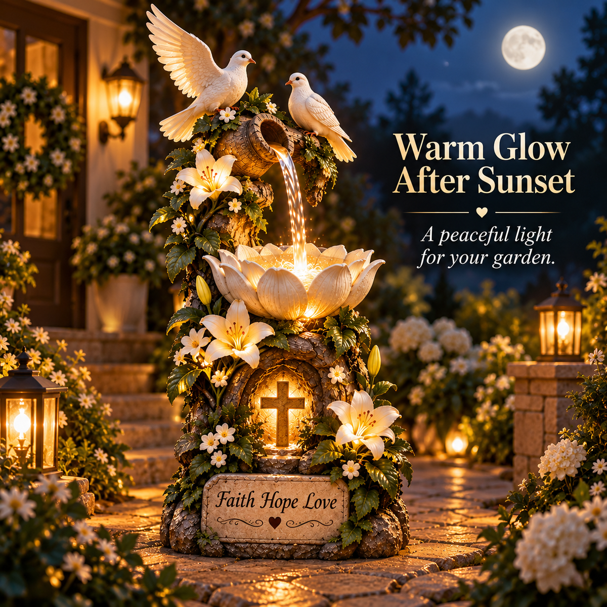 ✨Last Day 49% OFF✨🕊️✝️ Faith Hope Love Fountain™ – Lighted Christian Garden Decor