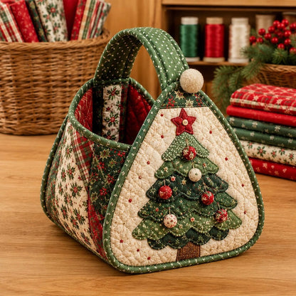 ⏳ 49 % RABATT – 🎄 Weihnachtlicher Figuren-Tragekorb | Gepolsterte Patchwork-Stoffe, mehrschichtige Applikationen & weicher Tragegriff – als DIY-Bausatz oder fertig genäht erhältlich 🎁✨