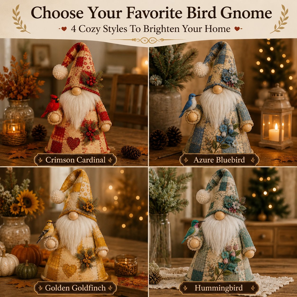 🔥 LAST DAY 49% OFF – 🐦 Patchwork Bird Gnome Light Collection