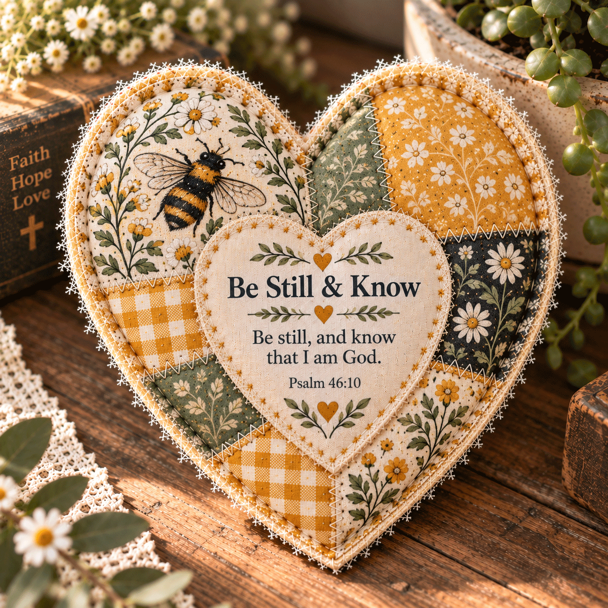 Be Still and Know Bee Faith Patchwork Heart