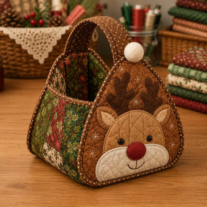 ⏳ 49 % RABATT – 🎄 Weihnachtlicher Figuren-Tragekorb | Gepolsterte Patchwork-Stoffe, mehrschichtige Applikationen & weicher Tragegriff – als DIY-Bausatz oder fertig genäht erhältlich 🎁✨