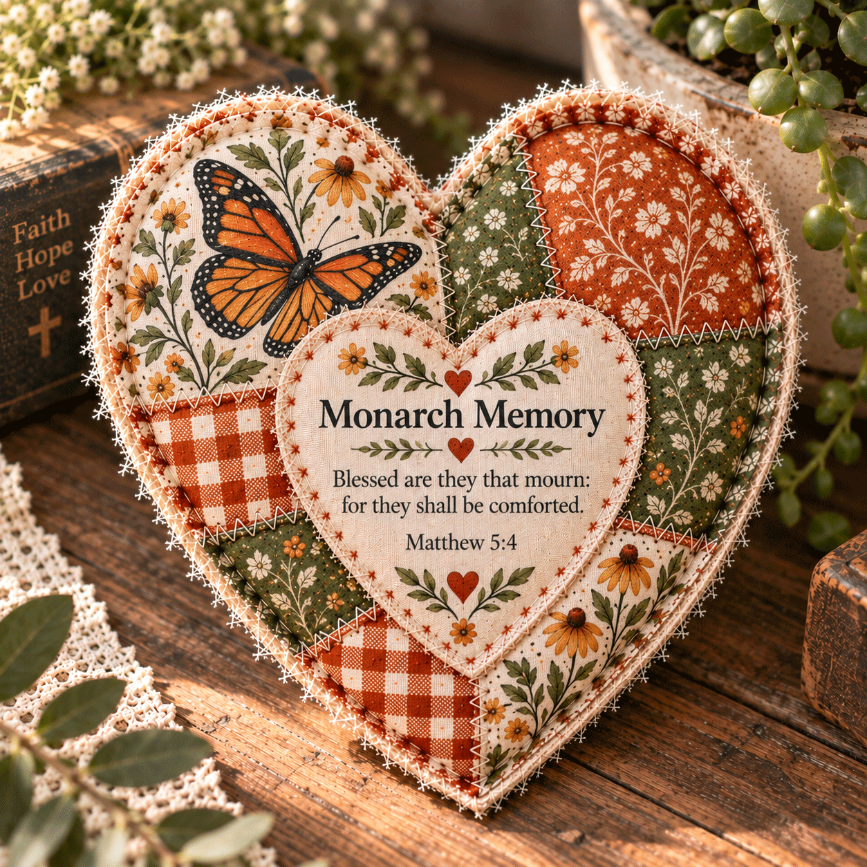 Monarch Memory Butterfly Patchwork Heart